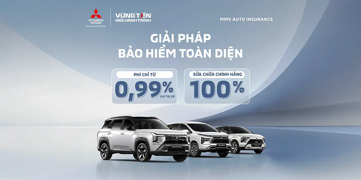 DBV và Mitsubishi Motors Việt Nam chính thức triển khai MMV Auto Insurance với phí từ 0.99% giá trị xe, quyền lợi nổi bật như phụ tùng chính hãng, không khấu hao, bảo hiểm ngập nước, thủy kích và cứu hộ 24/7.