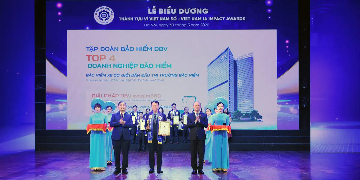 Với dấu ấn kép tại Vietnam I4 Impact Awards 2026, Tập đoàn Bảo hiểm DBV một lần nữa khẳng định vị thế tiên phong trong hành trình đổi mới sáng tạo và chuyển đổi số. Thành công của DBV eClaim 360 cùng sự ghi nhận dành cho ban lãnh đạo không chỉ là cột mốc quan trọng của doanh nghiệp, mà còn thể hiện cam kết bền bỉ của DBV trong việc nâng cao chất lượng dịch vụ, gia tăng trải nghiệm khách hàng và đồng hành cùng sự phát triển của nền kinh tế số Việt Nam.